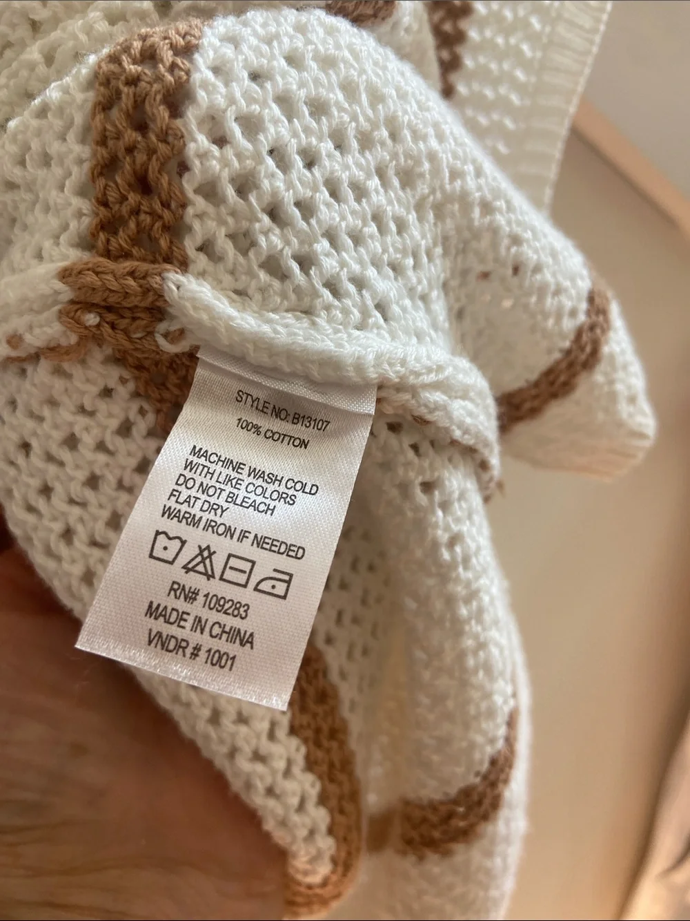 beachlunchlounge Cream & Brown Open-Knit Hoodie Sweater/ slouchy